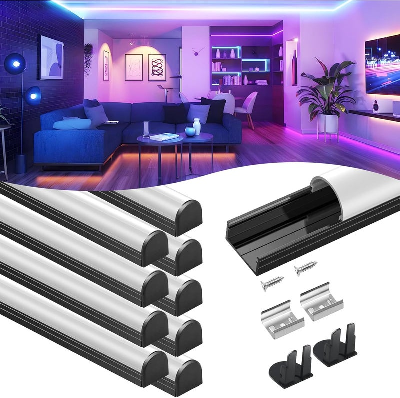 VST 10Pack 3.3FT/1M Excellent Spotless LED Channel System with Milky White Cover Black Aluminum U Shape LED Channel for LED Strip Lights - Image 1